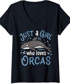 Womens Orca Just a Girl Who Loves Orcas Gift for Orca Whale Lovers V-Neck T-Shirt