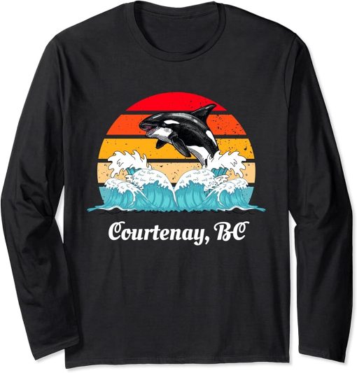 Vintage Courtenay BC Distressed Orca Killer Whale Art Long Sleeve T-Shirt