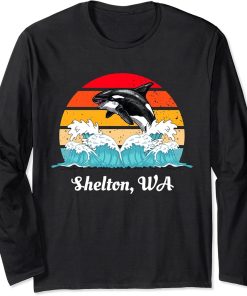 Vintage Shelton WA Distressed Orca Killer Whale Art Long Sleeve T-Shirt